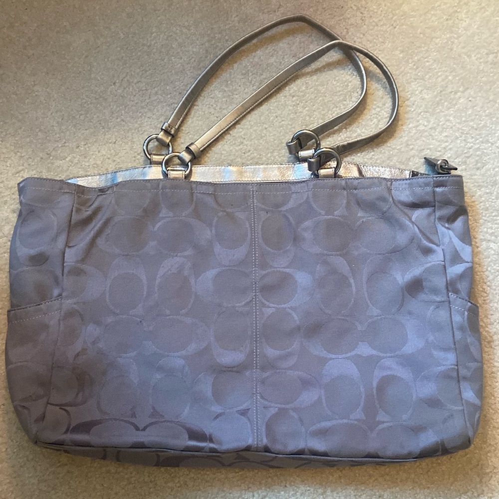 Grey Silver Coach Tote